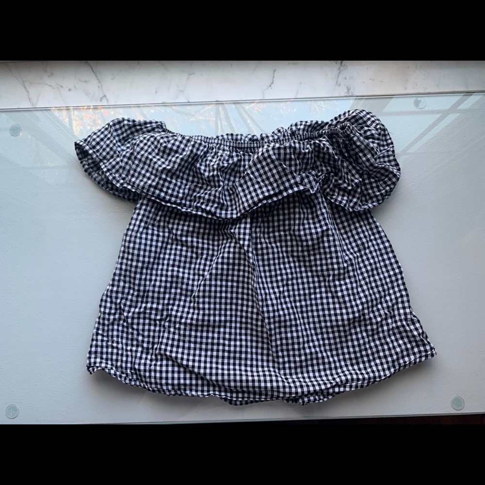 Gingham Checkered Off-the-Shoulder Top